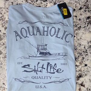 Salt Life Aquaholic Light Blue Tee men’s size XL NWT